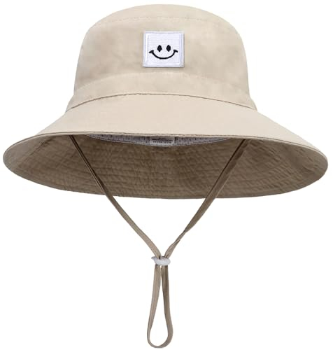 Malaxlx Kleinkind Sonnenhut Lächeln Gesicht Beige Fischerhut Kinder Bucket Hat Strandhut UV Schutz Draussenhut Anglerhut Sommerhut für 2-6 Jahre Mädchen Jungen