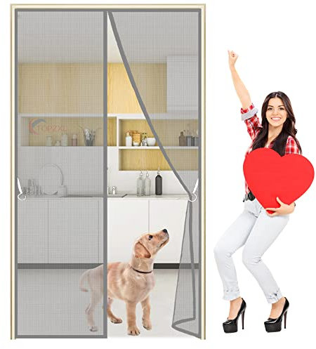 Magnetic Screen Door, 275x225cm Mesh Curtain with Durable Fiberglass Full with Upgrade Magnets for Retractable Screen Door Fits Door Size Up to - Gray Z