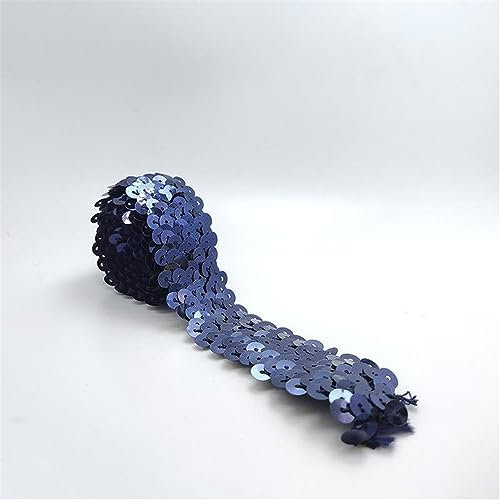 3 Meters 2.5cm Sparkly Sequins Fabric Trim Elastic Sequin Ribbon Trim Bling Stretch Trim Lace Band Shiny Sewing Paillette Ribbon Glitter Mesh for Halloween Mermaid Dress Headband Costume (Navy Blue)
