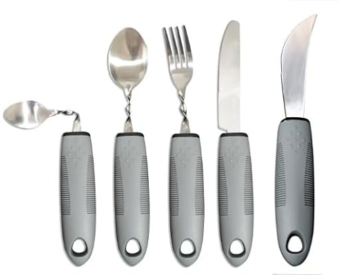 Bendable Extra Wide Handles Easy Grip Cutlery Set of 5 Disability Aids, Large Wide Handled Disability Ideal Dining aid for Elderly Disabled Arthritis People Parkinson (5Pcs Grey)