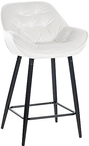 CLP Barhocker Gibson Samt I Gepolsterter Tresenstuhl Mit Fußstütze I Sitzhöhe 76 cm, Farbe:cremeweiß