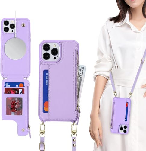 SailorTech for iPhone 11 Pro Max Case with Credit Card Holder magsafe, iPhone 11 Pro Max Phone Leather Case Wallet for Men Crossbody with mag safe Zipper Shockproof Case for Women - Purple