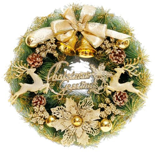 Klassischer goldener roter Weihnachtskranz für Türen, lebensechte Fensterkranz für Zuhause, Party, Hotel und Shopping, Wanddekoration