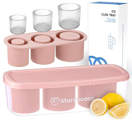 Marchoose Ice Cube Tray for Stanley Ice Mold Tumbler 30&40 Oz, Silicone Ice Mold with Lid & Bin for Freezer, Easy Push & Pop-Out Mold For Stanley Cup, Cocktails, Whiskey, Drinks, Coffee (Chill Blush)