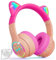 iFecco Cuffie Bluetooth Bambini con Microfono,Wireless con Borsa,Luci LED Cat Ear Cuffie per iPad/Tablet/Smartphone/Scuola