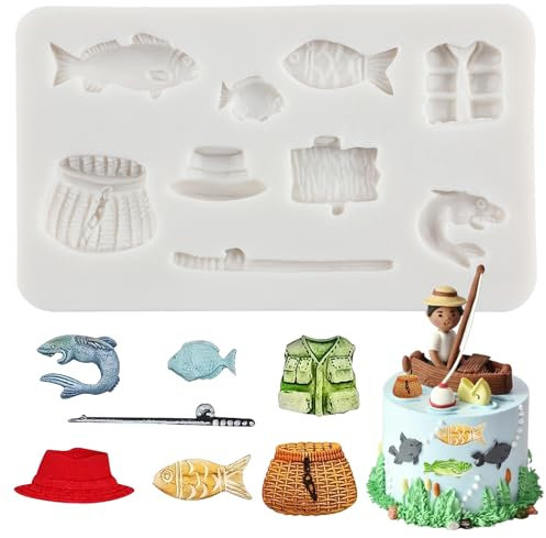 MINFEIDMS Outil De Pêche Moules En Silicone Poisson Fondant Moule Pour Décoration De Gâteaux Cupcake Topper Desserts Bonbons Chocolat Polymère Argile Gomme Pâte