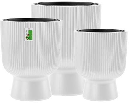 PAFEN Kunststoff Blumentöpfe auf einem Bein - Set 3 Großen 30 cm, 36 cm und 50 cm - Elegant Blumenkübel Übertopf Pflanztopf Pflanzkübel Für Innen Und Balkon Garten Pflanze | Weiß