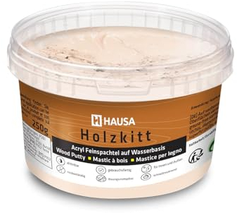 HAUSA Holzkitt 250 g Buche Hell Holzspachtelmasse, Kitt für Holz, Holzspachtel/Füllmasse zum Reparieren von Holzschäden gebrauchsfertig ausgezeichnete Füllkraft schnelltrocknend rissbeständig