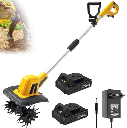 HNBYLMM Motozappa elettrica Senza Fili - Motozappa elettrica da 270 Giri/min con 2 batterie Ricaricabili da 2,0 Ah, profondità di Lavorazione 16cm, per Prato/Giardinaggio/Coltivazione del Terreno
