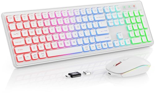Wireless Keyboard and Mouse Combo with RGB Backlit, Rechargeable | Light Up Letters, Full-Size, Soft Typing, Sleep Mode, 2.4GHz Quiet Keyboard Set for Mac, Windows, Laptop, PC, Trueque KM42Pro