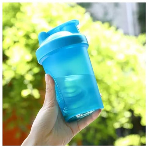 CHNLML Protein-Shaker-Flasche, 400 ml, Shaker-Ball für Protein-Shake, Shaker-Flasche mit Mischball, auslaufsicher, BPA-frei, für Fitnessstudio, Workout, Saftmixer, Blau / Blau, 400 ml, 1 Flasche