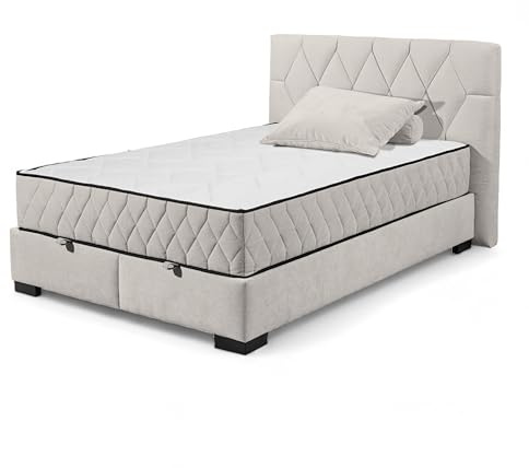 Stella Trading NAGOL B Boxbett 140x200, Sand - Bequemes Bett mit Bettkasten und Premium 9-Zonen-Federkern Wendematratze - 165 x 114 x 214 cm (B/H/T)