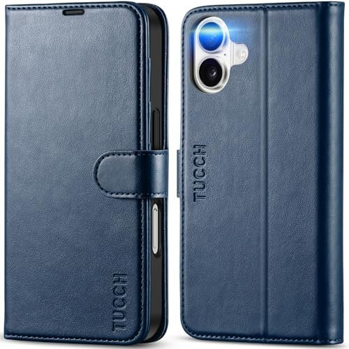 TUCCH Wallet Case for iPhone 16 (6.1) 2024, Magnetic PU Leather Case with RFID Blocking Card Slots Kickstand[Shockproof TPU], Protective Book Flip Folio Cover Compatible with iPhone 16, Dark Blue