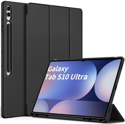 EasyAcc Funda compatible con Samsung Galaxy Tab S10 Ultra/Tab S9 Ultra de 14,6 pulgadas con soporte para bolígrafo, ultrafina, con función atril, piel sintética, color negro