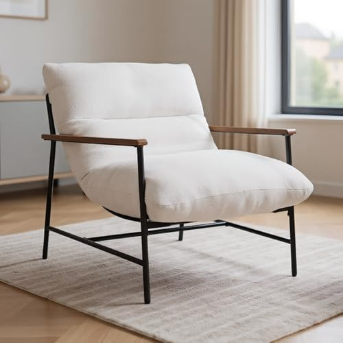 chairus Polstersessel Loungesessel für Wohnzimmer Moderne Relaxsessel Lesesessel aus Kunstfell Ohrensessel Akzentsessel mit Armlehnen Schlafzimmer (Weiß)