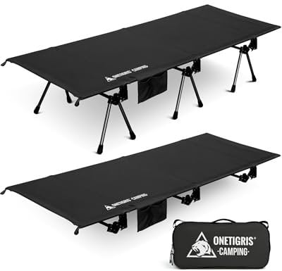 OneTigris SUPRANUBIS Feldbett klappbar 190×70 cm, tragbar Campingbett faltbar leicht, Klappbett Camping bis 150 kg für Zelt, Outdoor, Reisen, Garten, Büro (Schwarz)