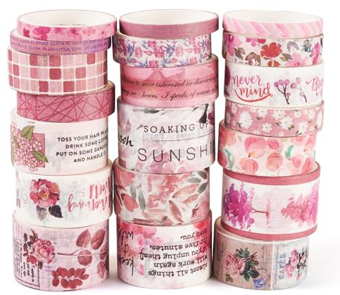 Sparkeads Lot de 20 rouleaux de ruban adhésif Washi coloré - Motif fleur de printemps - Rétro - Autocollant décoratif pour scrapbooking, bullet journal, emballage cadeau, loisirs créatifs,