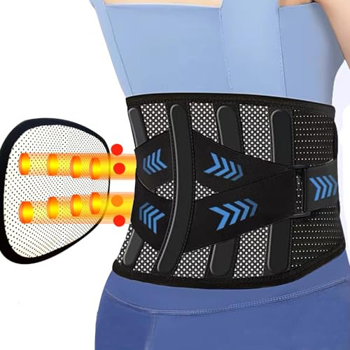 ANAMPION Ceintures Lombaires avec 5 Supports Métalliques, Légère et Respirante Ceinture Lombaire Sciatique avec Coussin Lombaire Amovible, Confort Ceinture Lombaire pour Homme et Femme (Noir, XXL)