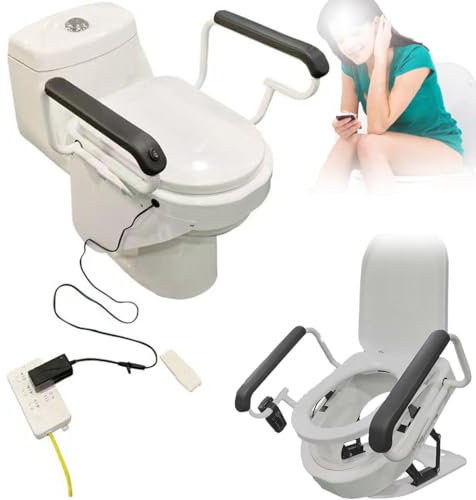 YANGYMM Electric Toilet Seat Lift, Adjustable Toilet Seat Booster, with Lift Handle, Drying Function, Maximum Load 330lb, Plug in Elevated Toilet Assisted Standing with Remote Control