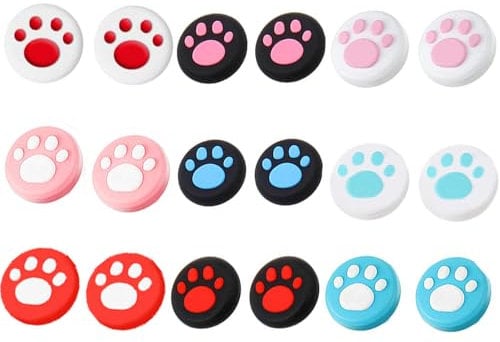 18Pcs Switch Thumb Grips, Cat Paw Covers Silicone Analog Stick Covers Kawaii Joystick Caps Replacement for Nintendo Switch & Lite (Radom Color)