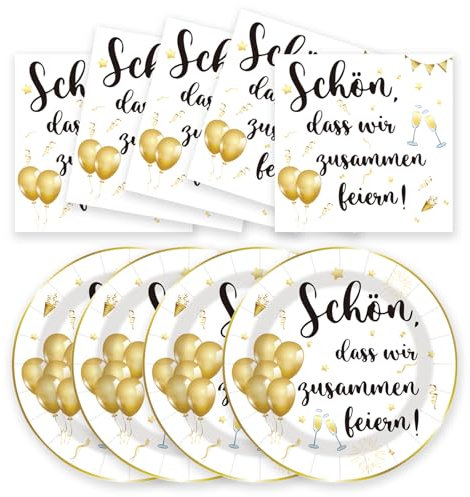 50 Stück Geburtstag Servietten Pappteller,Spruch Schön, dass wir zusammen feiern,25 x 17.8cm Dessertteller 25 x 16.5cm Servietten Party Einweg Set Pappteller Geburtstag für Picknicks Party Teller