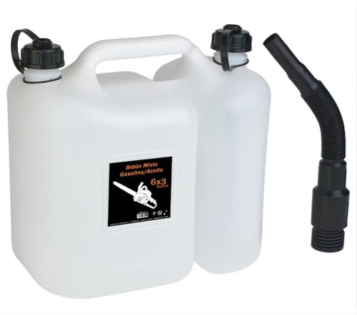 Bricoloco Bidon mixte essence + huile 6 x 3 litres - PEHD plastique - Bidon flexible inclus - Bidon huile et essence