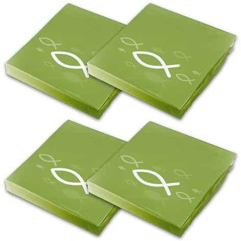 itenga Servietten Fisch 30 x 30 cm 3-lagig 80 Stück für Taufe Kommunion Konfirmation Jungen und Mädchen (grün vollflächig)