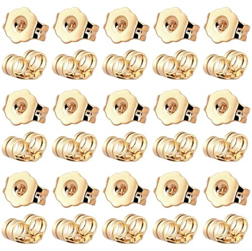 SANNIX 30Pcs/15 Pairs Earring Backs for Studs Locking, 14K Gold Earring Back Replacements Secure Ear Lockings