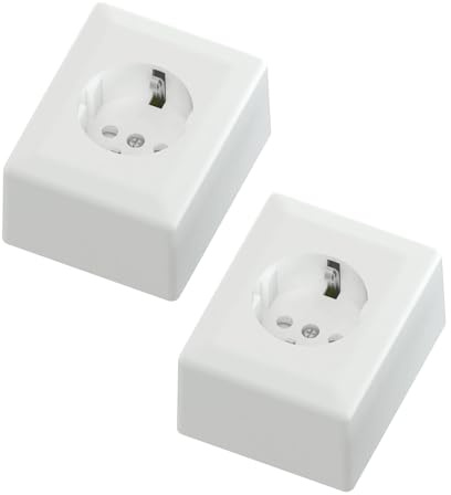 Temolink Euro Classic 1 Fach Steckdose 2 Stück, 1 Schuko Aufputz Wandsteckdose, 250V 16A, 80 x 65 mm Steckdosen, Weiß
