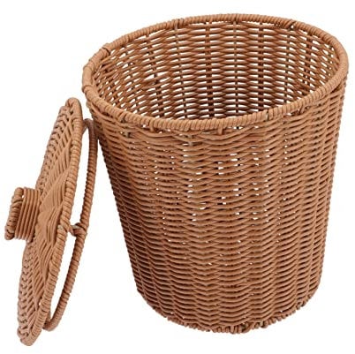 CLISPEED Storage Bucket with Lid Storage Bins with Lids Woven Simple Lidded Wicker Laundry Basket with Lid Decor for Rattan Storage Baskets Rattan Laundry Hamper Baskets with Lids Pp Brown