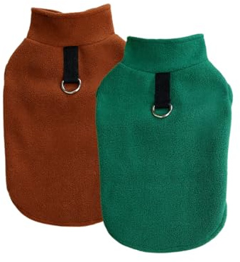 2er Pack Hundepullover Fleeceweste, Welpenpullover Wintermantel Sweatshirts, Haustierbekleidung für kleine Hunde und Katzen (Grün-Braun, L)