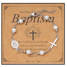Eigso Ketten Armband Kreuz Gold Rosenkranz Perlen Armband für Damen Herrem Katholisches Kreuz Kettenarmband