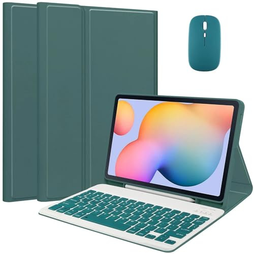 EHLCYS Keyboard Case for Samsung Galaxy Tab A8 10.5-inch Model 2022 (SM-X200/X205/X207), [QWERTZ German] Magnetic Removable Wireless Bluetooth Keyboard Cover with Pen Holder and Mouse,Grün