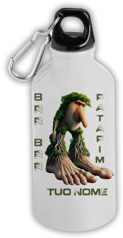 MOCHEIA SHOP Borraccia Termica Personalizzabile, 500 ml, Alluminio con Moschettone, Design Pata Pim, brainrot
