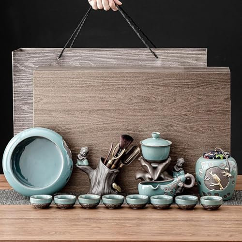 dvegGEE Juego de té de Porcelana, Juego de té Chino, 13 Piezas de té Kungfu de Porcelana Japonesa, Caja de Regalo