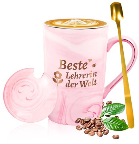 ANKUOFUA Geschenk für Lehrerin, 400ml Kaffeetasse für Lehrerin, Beste Lehrerin der Welt Geburtstagsgeschenk für Lehrer, Beste Lehrerin Geschenke Rosa Tasse Abschied Geschenk für Grundschule Erzieherin