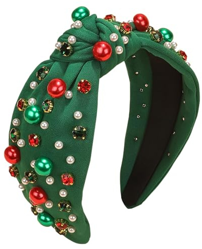 Weihnachtsstirnband, Haarreif Weihnachten, Weihnachtsstirnbänder, Haarreifen Weihnachten, Haarreif Damen Mit Perlen Und Kristall-Diamanten, Geeignet Für Frauen Und Mädchen, Grün