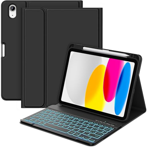 MMK Custodia Tastiera per iPad 11 Gen A16 2025 11 / 10 Gen 2022 10.9 | Italiano QWERTY Tastiera Bluetooth Staccabile con Illuminazione a 7 Colori, Portapenna, Nero