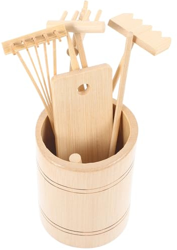 Outanaya Ensemble 7 Pièces Râteaux de Jardin Zen Miniatures en Bambou Naturel, Outils de Râteau à Sable pour Bac à Sable, Décoration Jardin et Accessoires Contemplation, Présent Créatif