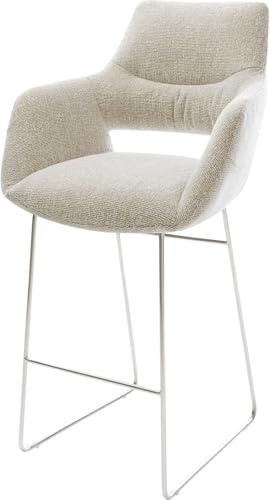DELIFE Barstuhl Yago-Flex Kufengestell Edelstahl Silberfarben Webstoff Soft Beige Taschenfederkern