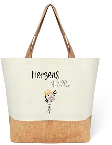AHEJIOO Herzensmensch Tasche 1 Stück, Beste Freundin Geschenke Shopper Mit Blumen Motiv, Geburtstagsgeschenk Für Frauen Tragetasche 44x40 Cm Für Alltag Einkauf Reise Dankeschön Freundin