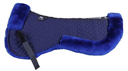 Engel Reitsport | SAKIS2-L-MAR-MAR | Sattelkissen mit echtem Merino Lammfell | mit Fellrand vorne und hinten | Steppstoff Marineblau Fell Marine Grösse L