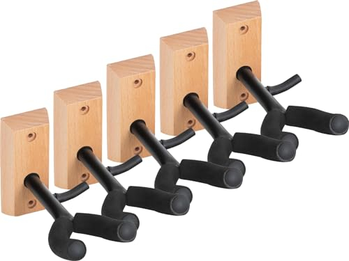 Classic Cantabile Violinen Wandhalter Holz SET 5 Stück (mit Bogenhalter, Moosgummipolsterung der Gabel, einfach mit zwei Schrauben zu montieren)