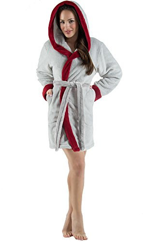 CelinaTex XS-XXXL Bademantel Kapuze zweifarbig kurz seitliche Eingrifftaschen Damen Sherpa Kuschelfleece Morgenmantel, Sauna, Spa, Pool, Bad, flauschig und komfortabel - Oeko-TEX Kos