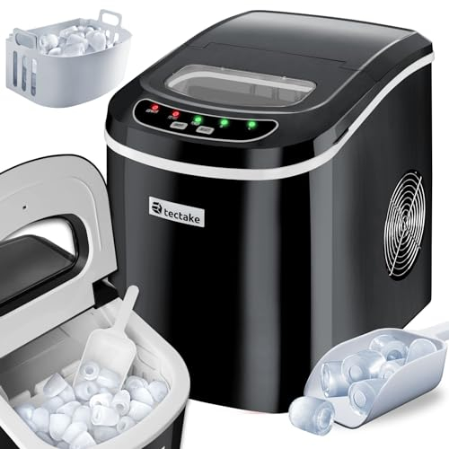tectake® Machine à glaçons Silencieuse Appareil à glacons, 9 glaçons par cycle, env. 5-13 minutes, Glaçons Transparents, Affichage LED, avec Cuillère à glace, Ice Maker - Noir