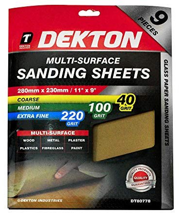 Dekton DT80778 Lot de 9 feuilles abrasives multi-surfaces 280 mm x 230 mm