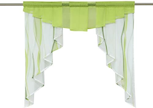 HongYa Tunnelzug Scheibengardine transparenter Voile Kurzgardine für Kleinfenster H/B 125/120 cm Creme Grün