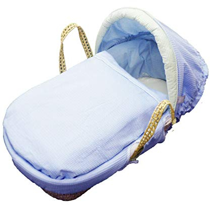 Katies Playpen - Baby Best Buys Moses Basket Me Blaues Gingham und Waffel, 2-teiliger Verband für Babykörbe oder Weidenkörbe, inklusive Fleece-Decke und Innenverband (Babykorb nicht im Lieferumfang
