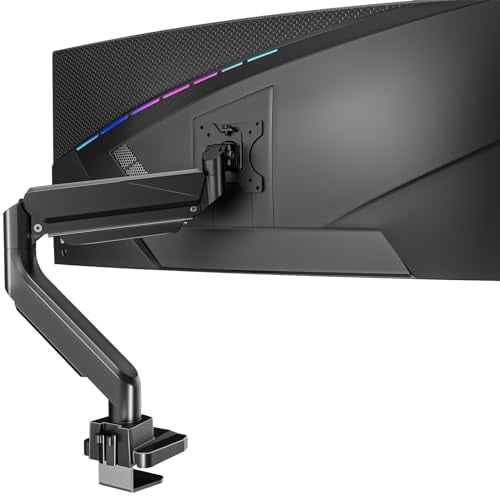 WALI Single Monitor Gas Spring Arm for Ultrawide Screen Up to 35 Inch and 15 kg, Heavy Duty Monitor Stand, Fully Adjustable Monitors Arm Desk Mount, VESA 75 & 100mm, Black (GSM001XL)