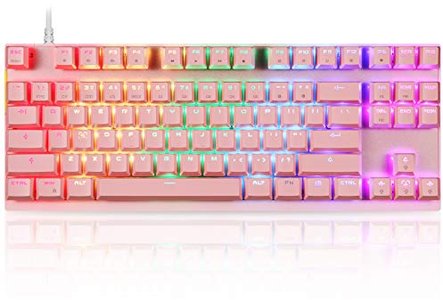 MOTOSPEED Professional Gaming Mechanical Keyboard RGB Led Backlit Wired with Anti-Dust Proof Switches for Gaming Keyboard for Mac & PC (Pink, 87 Key Blue Switches)